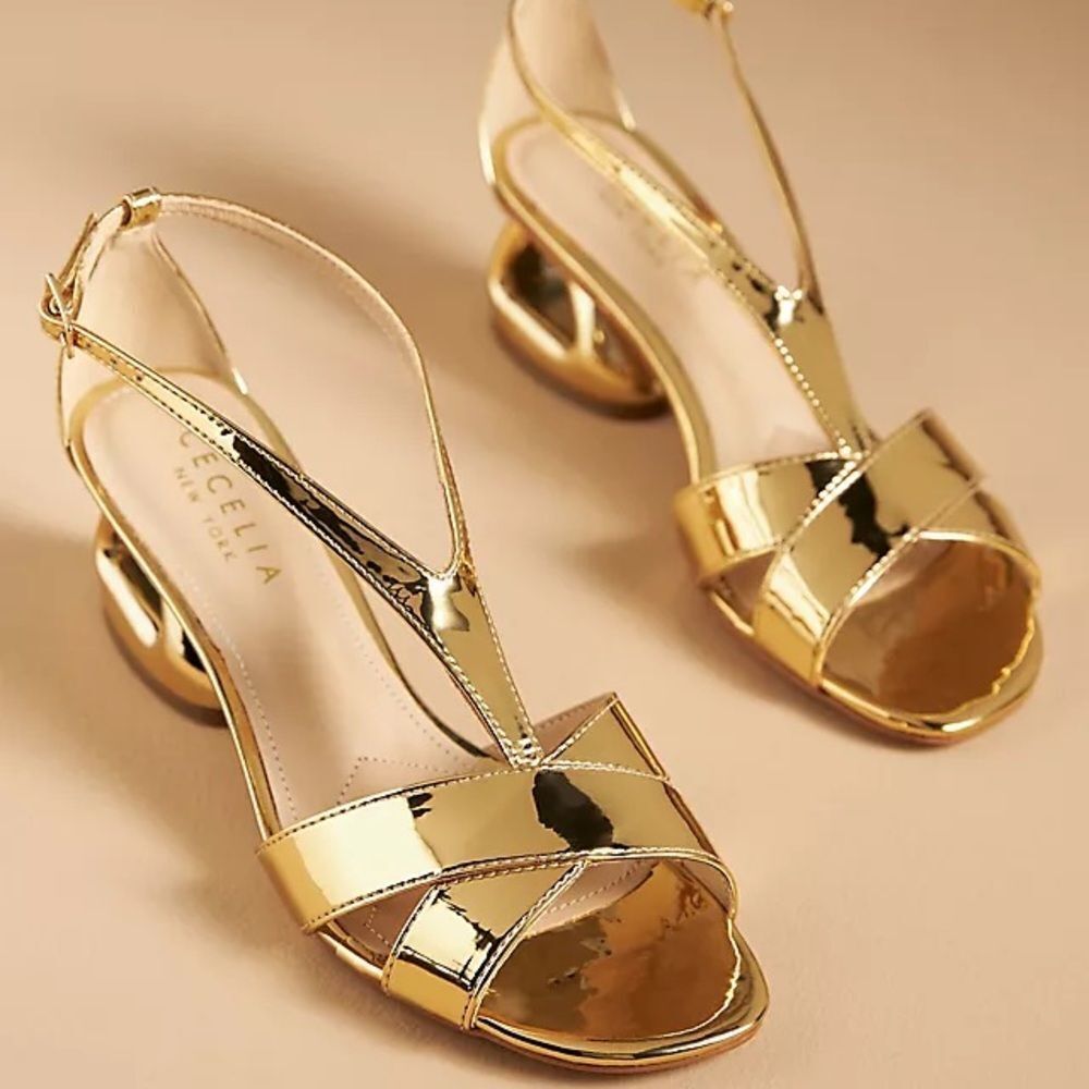 Anthropologie Cecelia New York Metallic Gold Heels